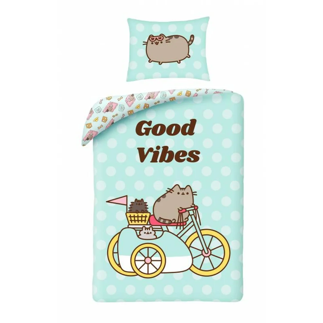 Pościel bawełniana 140x200 Pusheen miętowa kotek PUS-2705BL poszewka 70x90 Halantex