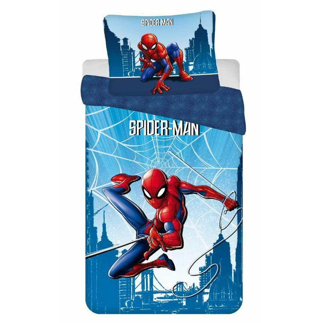 Pościel bawełniana 140x200 Spider-man człowiek pająk niebieska poszewka 70x90 JF 02