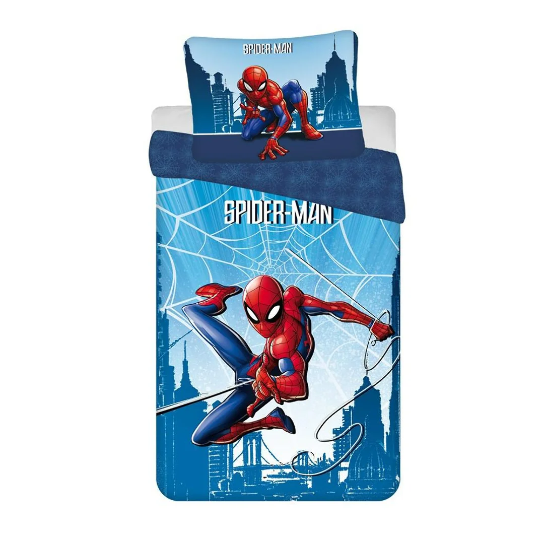 Pościel bawełniana 140x200 Spider-man niebieska poszewka 60x80 JF24