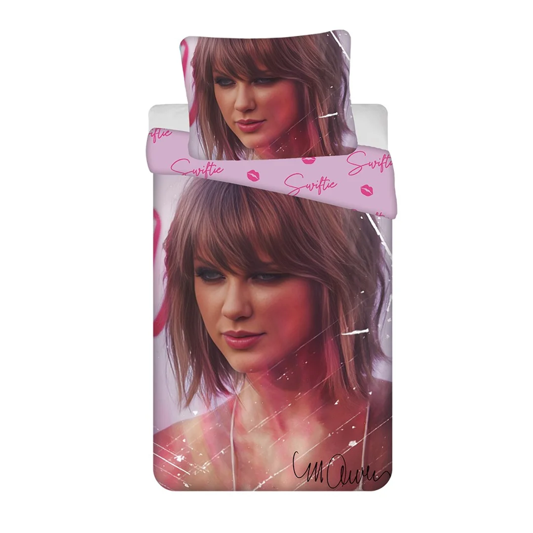 Pościel bawełniana 140x200 Swiftie Szybki różowa poszewka 70x90 JF24