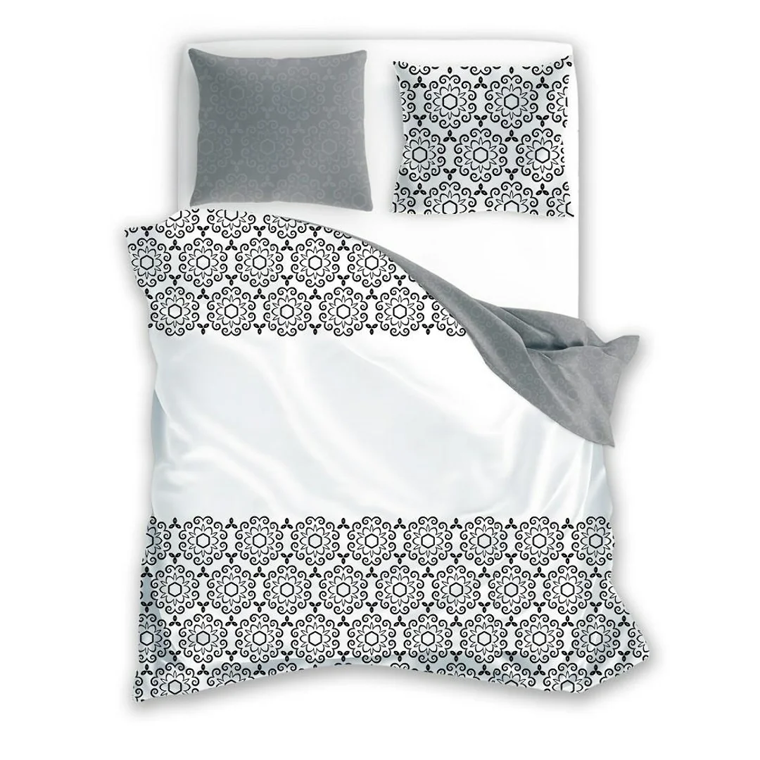 Pościel bawełniana 160x200 Glamour 017 szara biała ornament Faro 01