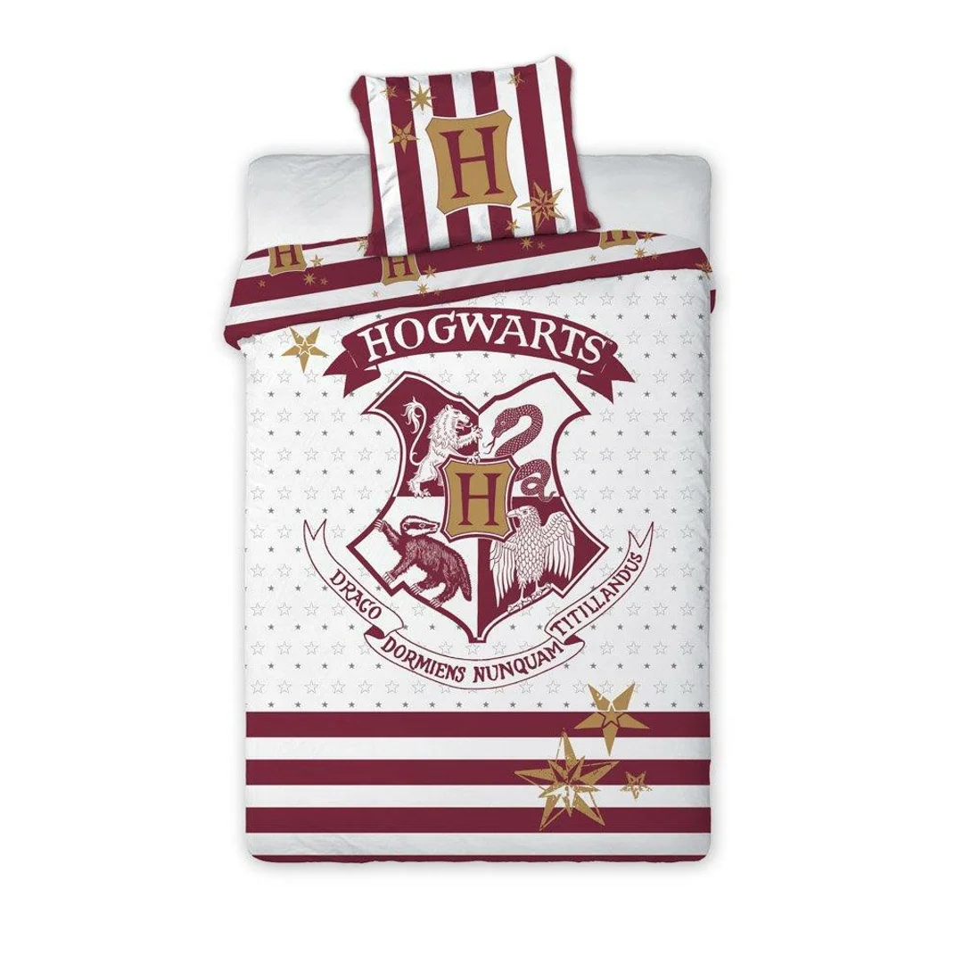 Pościel bawełniana 160x200 Harry Potter 004 Herb biała bordowa młodzieżowa poszewka 70x80 Faro
