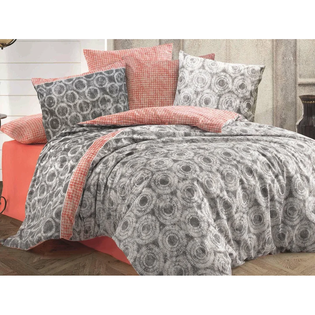 Pościel bawełniana 160x200 Octavia Grey szara czerwona kółka pepitka Cottonlove Exclusive
