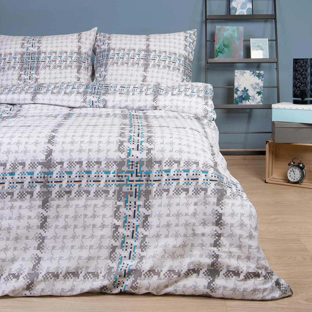 Pościel bawełniana 160x200 szara krata pepitka 71470/1 Cottonlove 6