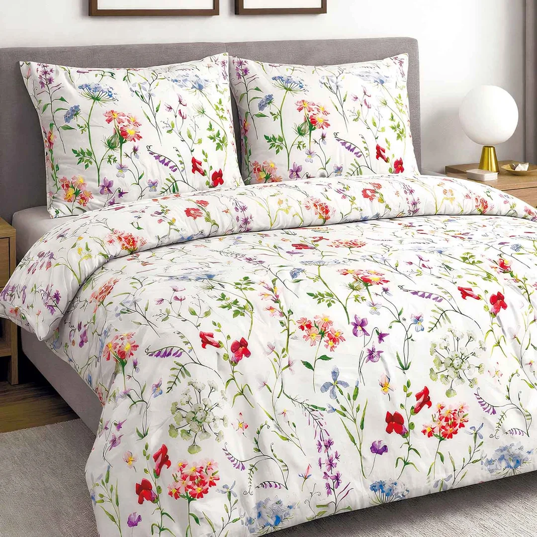 Pościel bawełniana 160x200 Wild Meadow biała kwiaty łąkowe 71507/1 Cottonlove