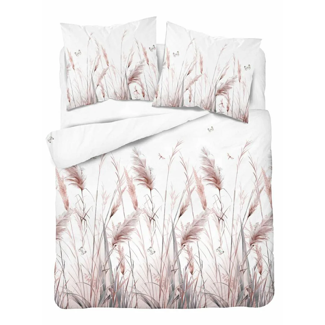Pościel bawełniana 220x200 biała w różowe trawy pampasowe - 5756 B - Floral Harmony