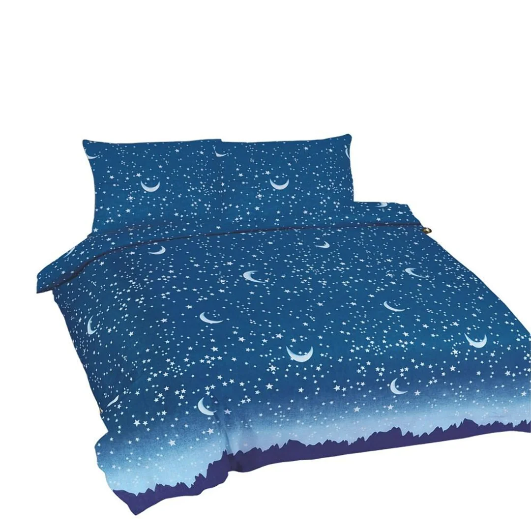 Pościel bawełniana 220x200 Gwiazdy księżyce niebieska Universal Matex