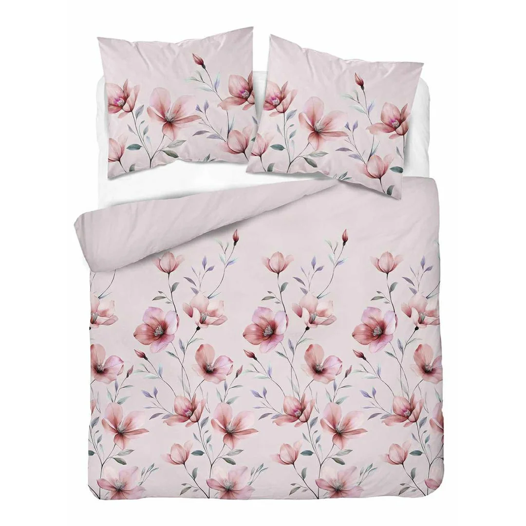 Pościel bawełniana 220x200 jasnoróżowa w kwiaty magnolii - 5752 A - Floral Harmony