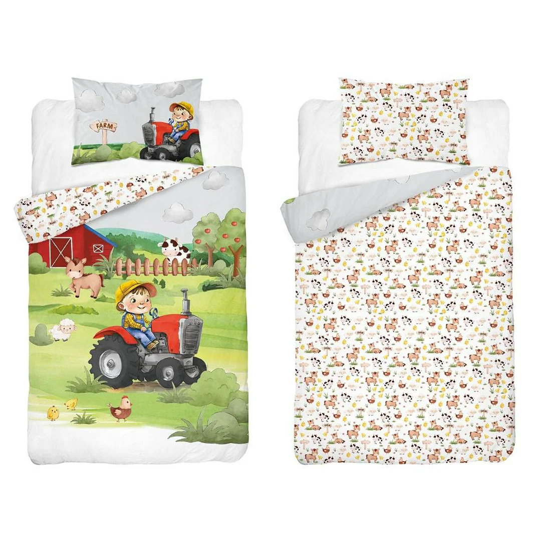 Pościel bawełniana 90x120 4781 B Farma zielona traktor czerwony Mayamoo 70