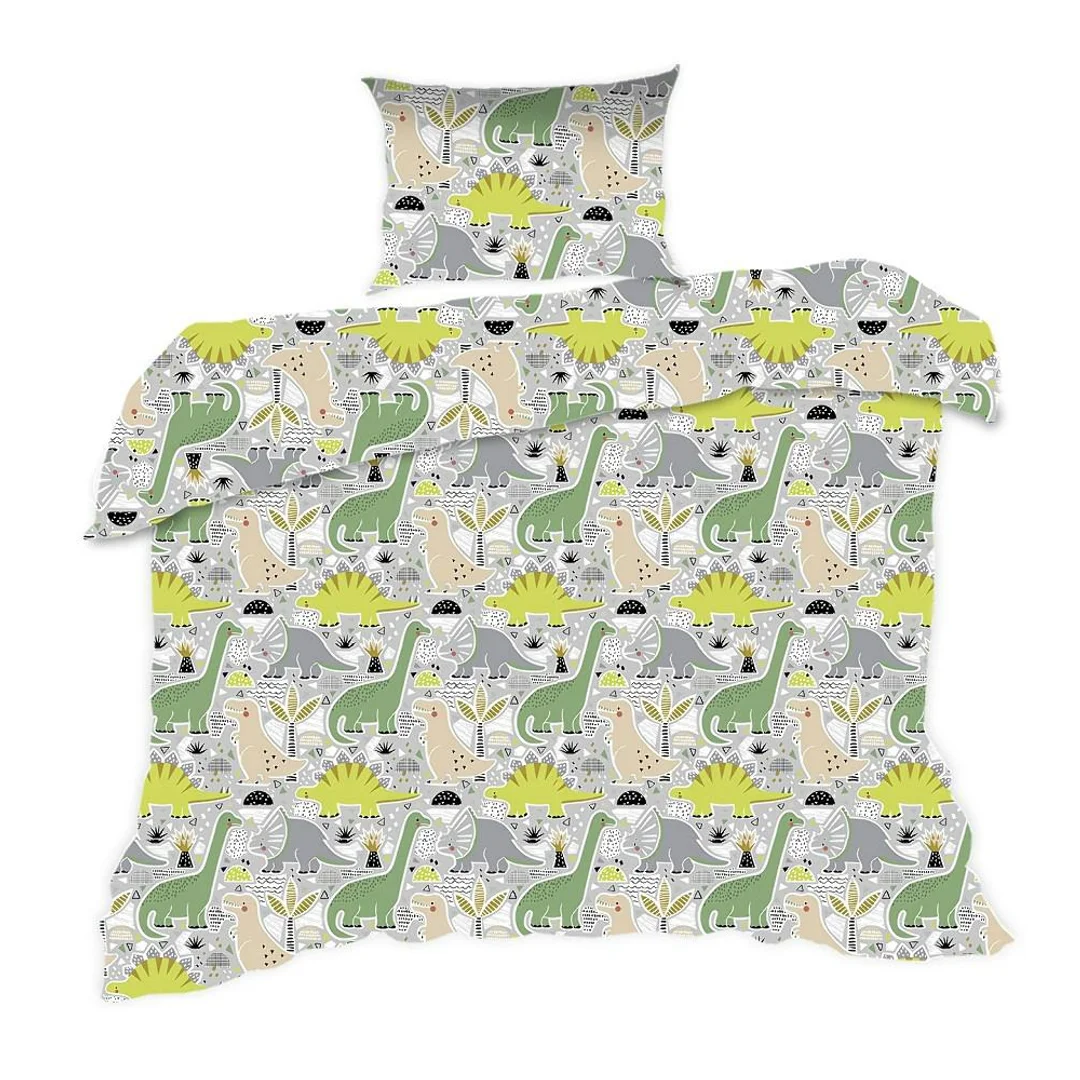 Pościel bawełniana 90x120 48K dinozaury zielona Kids 24 z poszewką 40x60