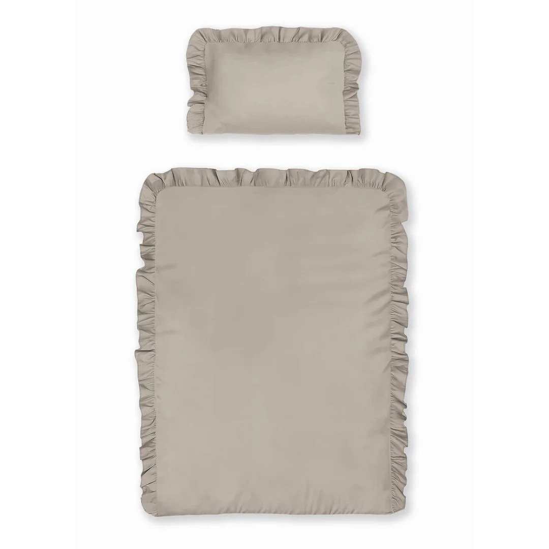 Pościel bawełniana 90x120 taupe dziecięca jednobarwna z falbanką - Pure Kids