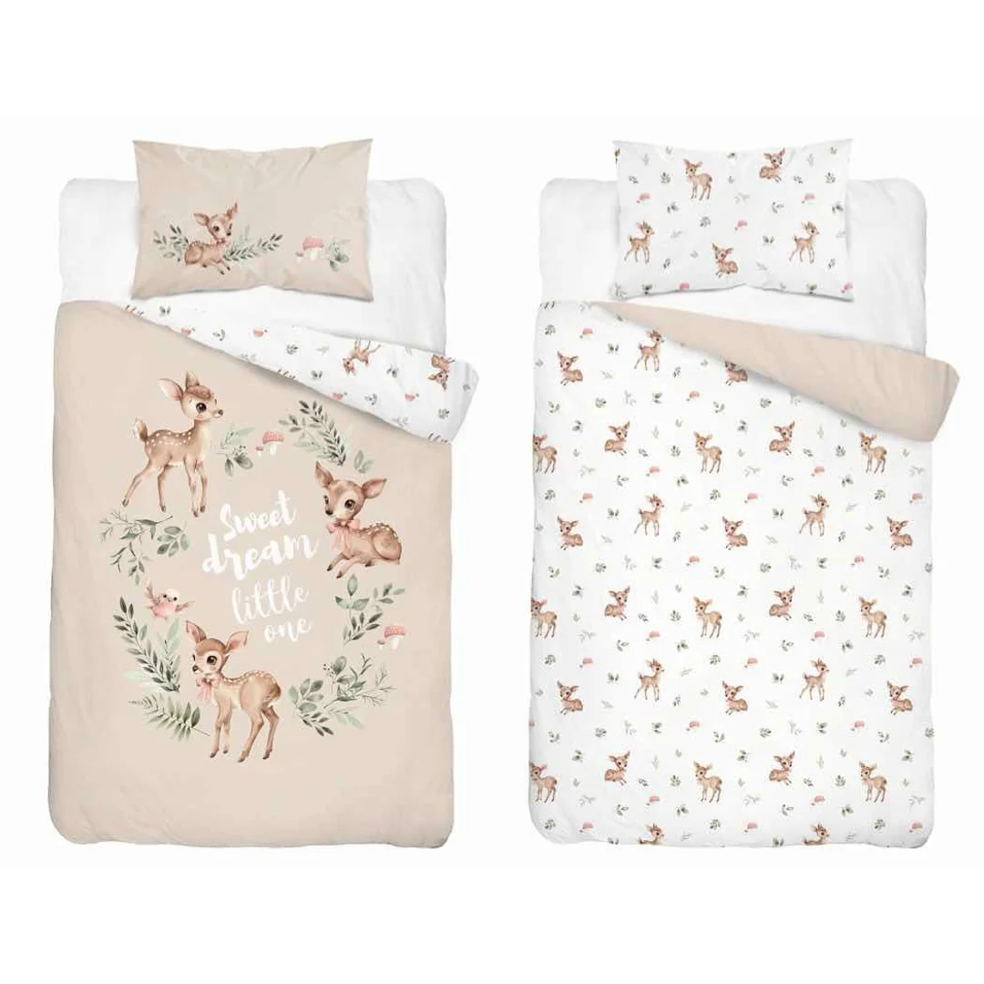 Pościel bawełniana dziecięca 100x135 sarenki beżowe Sweet Dream – 5511 A - Mayamoo