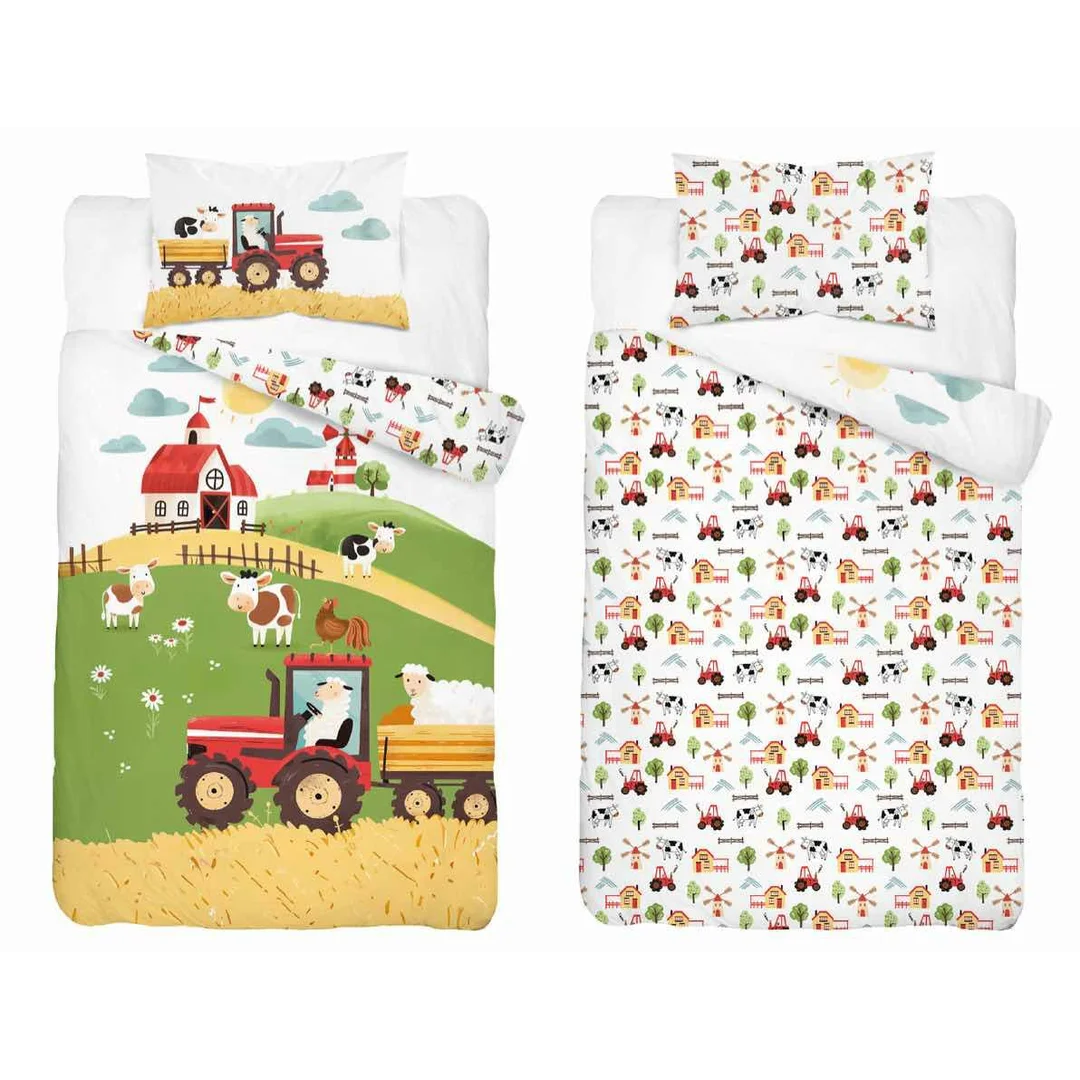 Pościel bawełniana dziecięca 90x120 farma czerwony traktor – 5513 A - Mayamoo