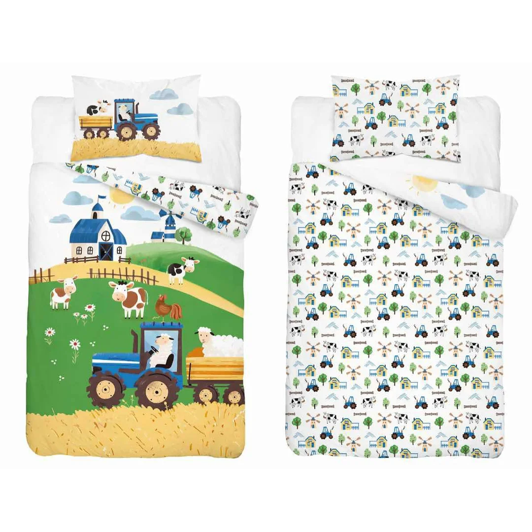 Pościel bawełniana dziecięca 90x120 farma niebieski traktor – 5513 B - Mayamoo