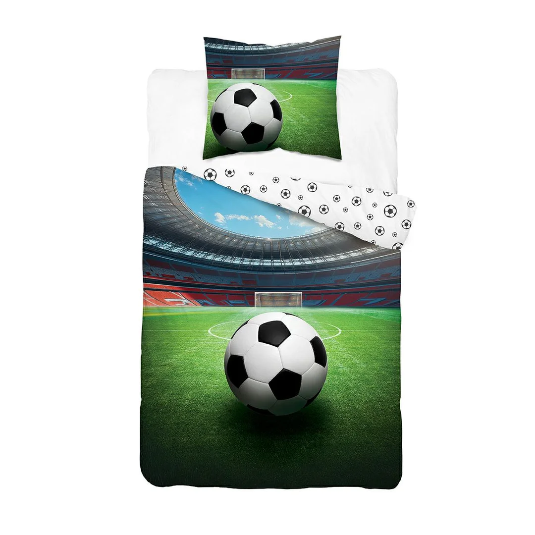Pościel bawełniana młodzieżowa 140x200 - 5697 A - zielona stadion piłkarski z dużą piłką nożną - Cotton Junior Collection