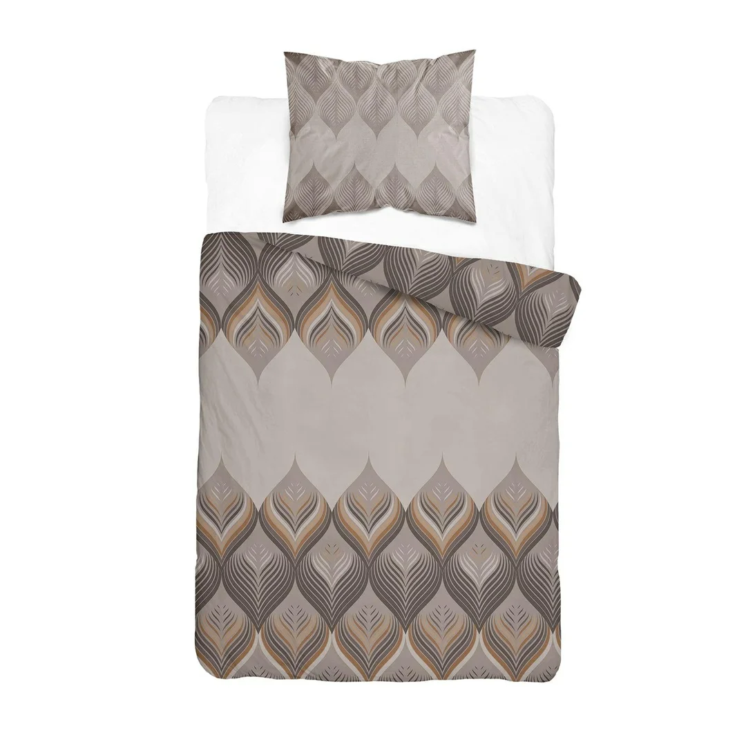 Pościel flanelowa 140x200 beżowa brązowa w geometryczne ornamenty - 6035 A - Flanela 2026