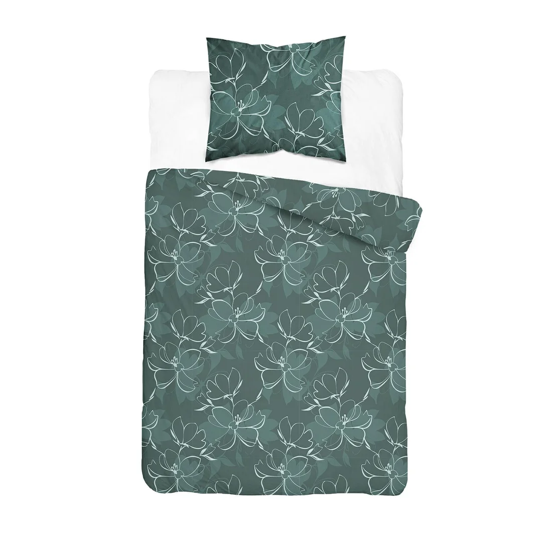 Pościel flanelowa 140x200 ciemnozielona w drobny roślinny wzór - 6042 B - Flanela 2026