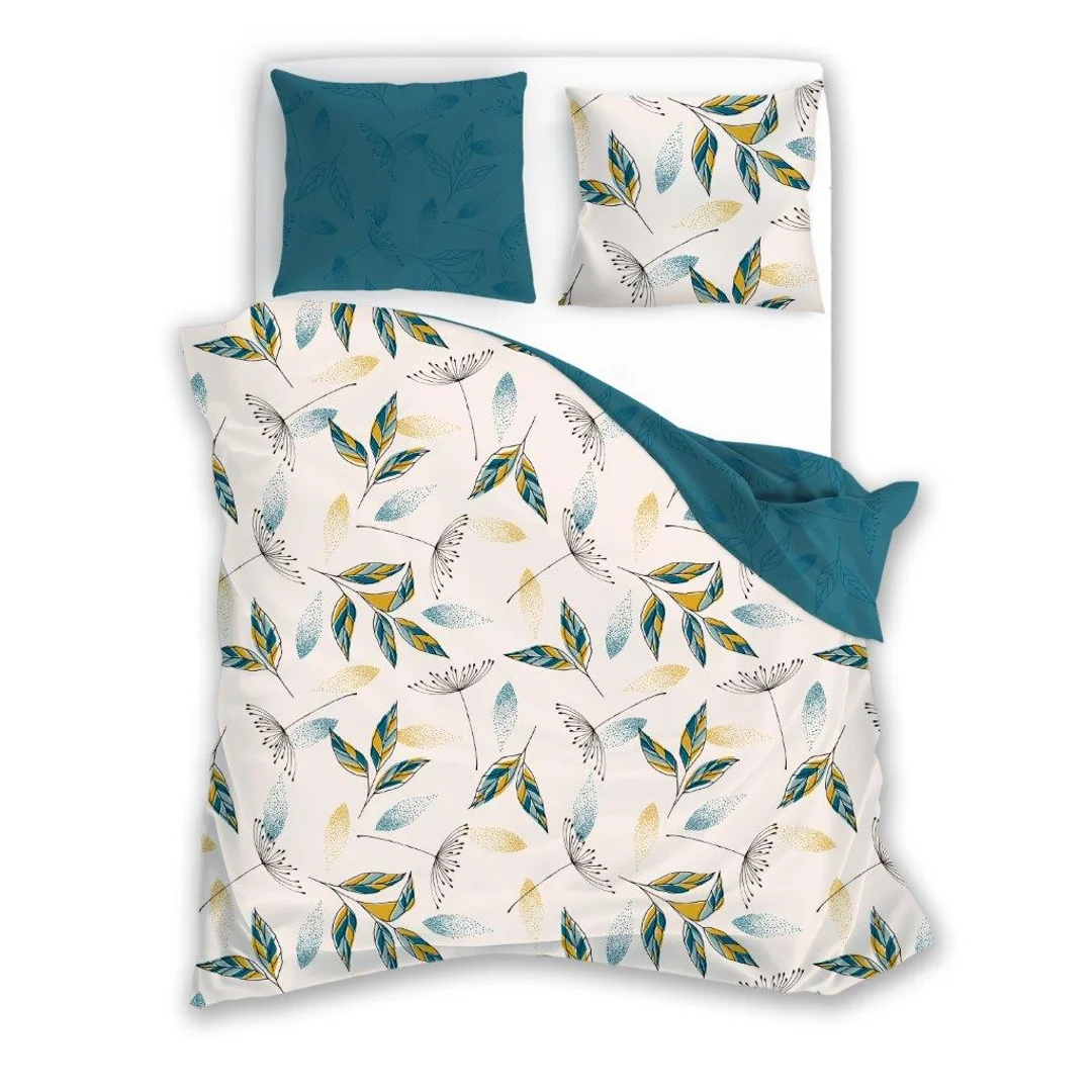 Pościel flanelowa 140x200 Pure Flannel 006 biała miętowa liście Faro