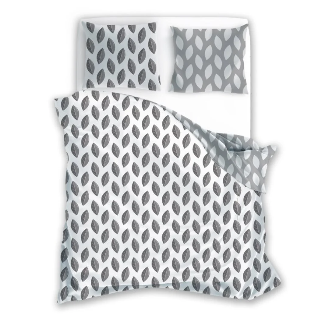 Pościel flanelowa 140x200 Pure Flannel 018 biała szara liście z jedną poszewką Faro