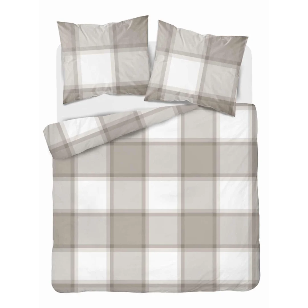 Pościel flanelowa 160x200 biała beżowa w dużą kratę - 6049 B - Flanela 2026