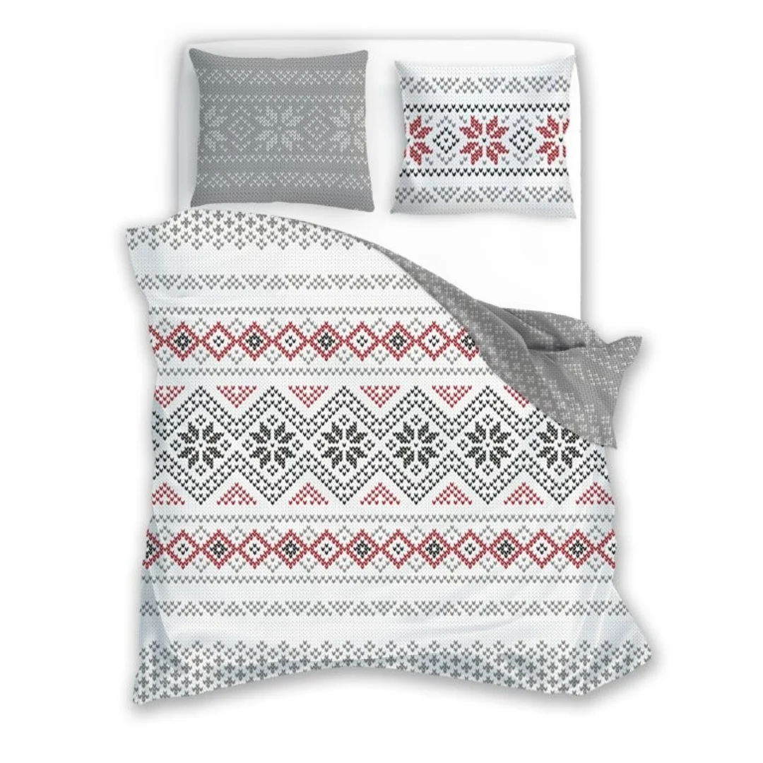 Pościel flanelowa 160x200 Pure Flannel 013 szara czerwona świąteczna Faro