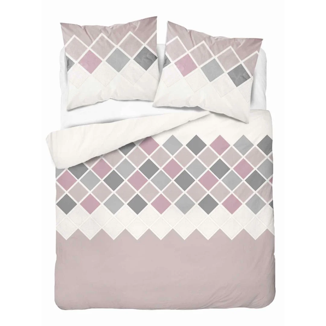 Pościel flanelowa 220x200 beżowa różowa w romby - 6036 B - Flanela 2026