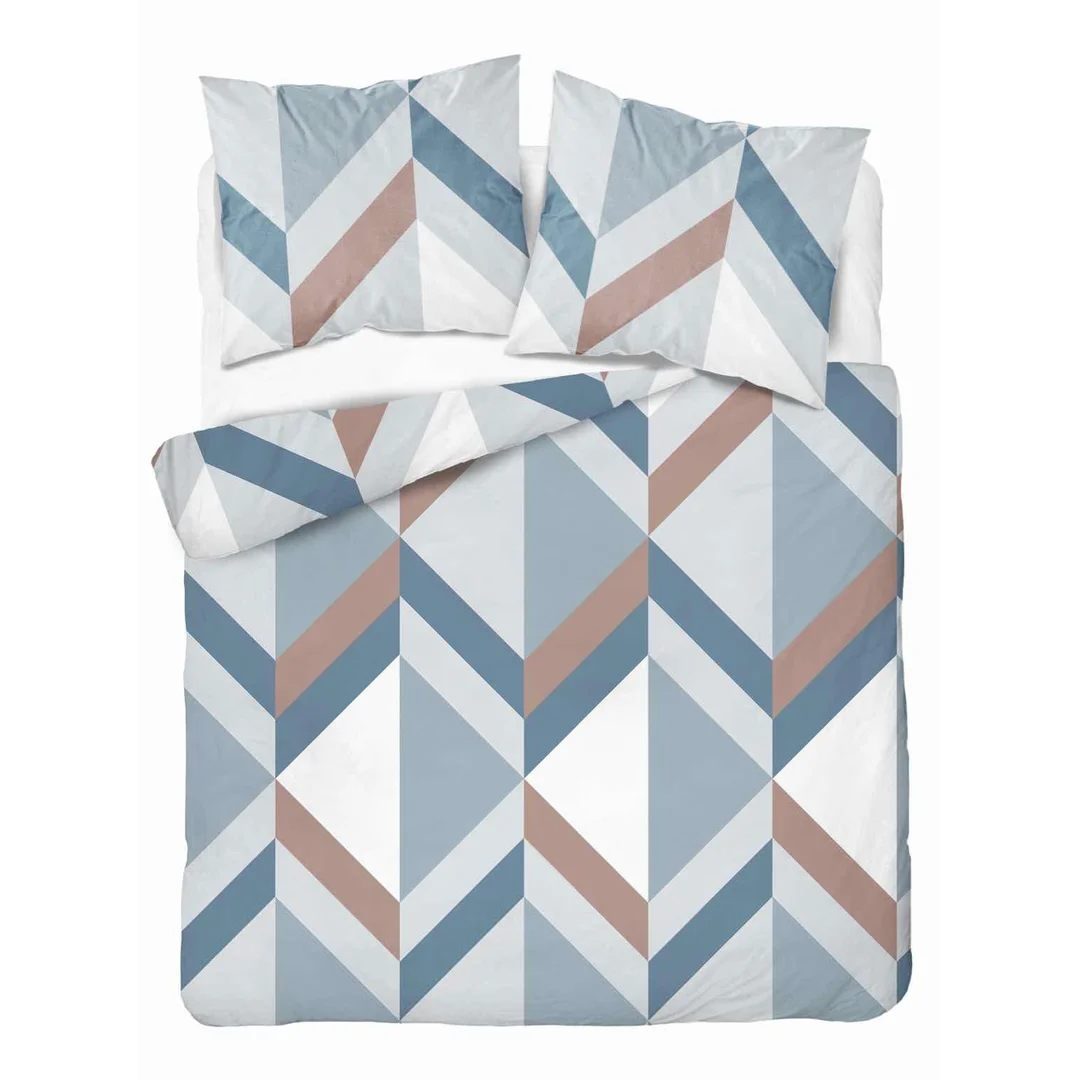 Pościel flanelowa 220x200 geometryczna jodełka błękitno-szara - Pastel Flowers - 5630 B