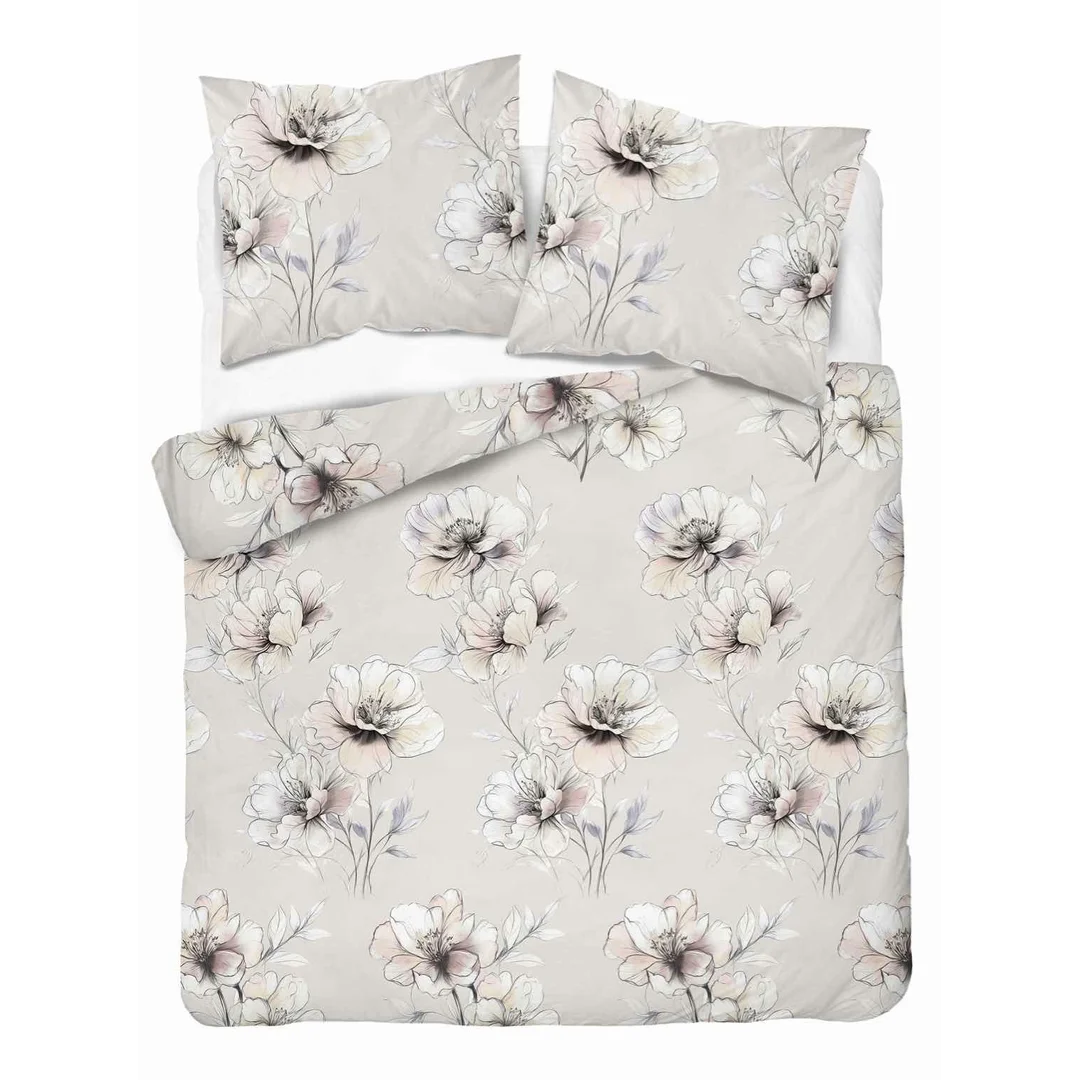 Pościel flanelowa 220x200 beżowa w kwiaty pastelowe - Pastel Flowers - 5637 B