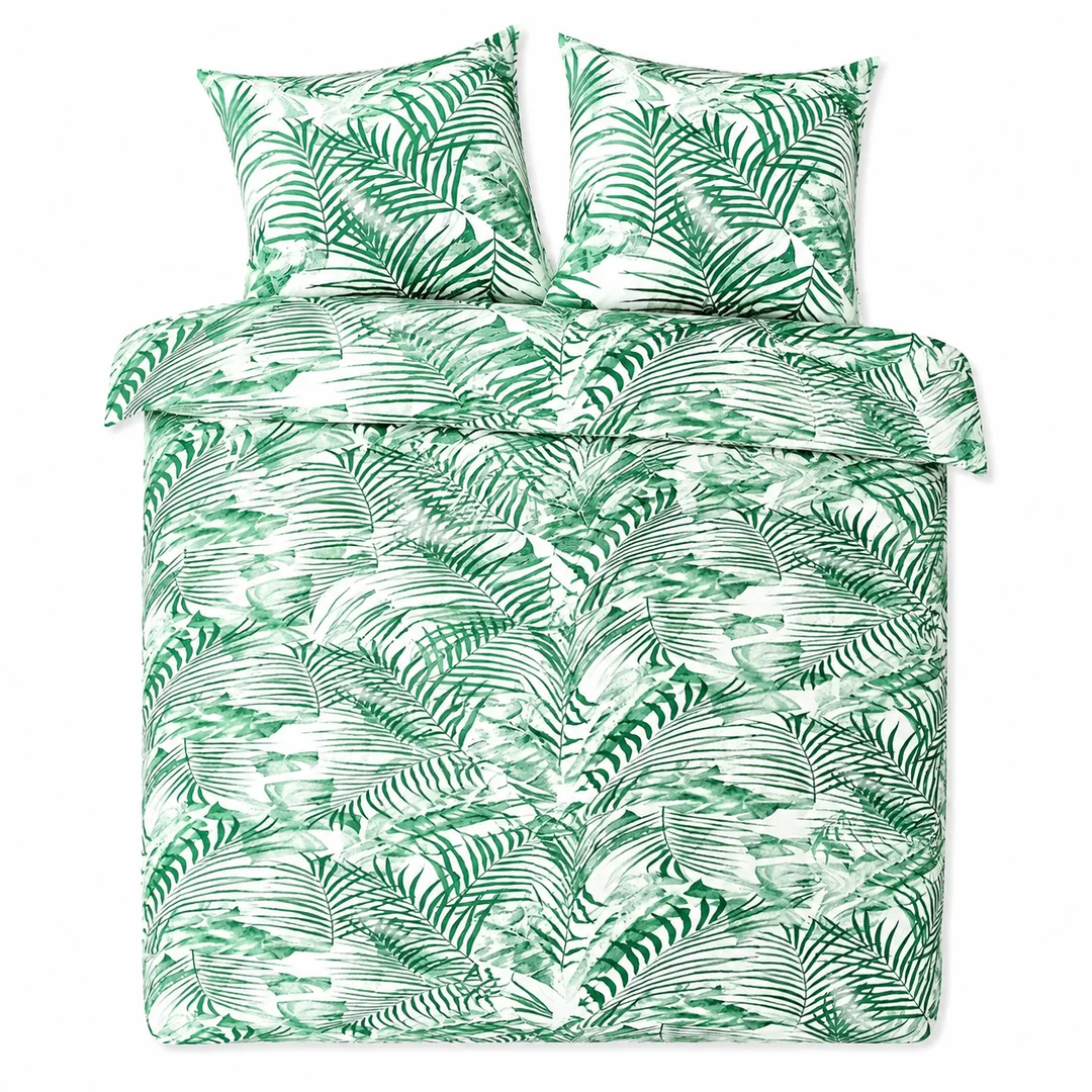 Pościel flanelowa 220x200 Jungle liście zielona