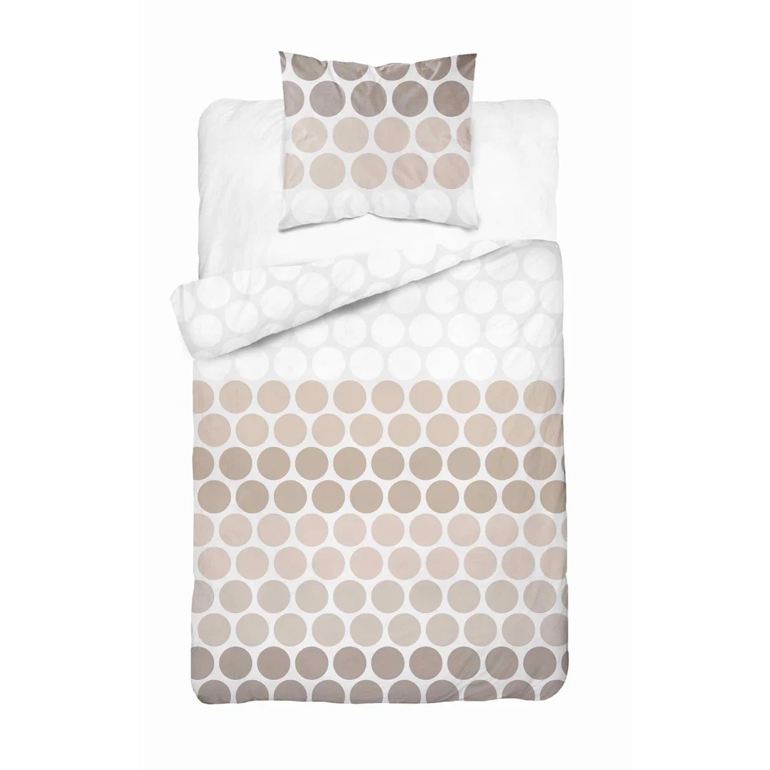 Pościel satynowa 140x200 Beżowe groszki na bieli – minimalistyczny wzór, 100% bawełna 5474 A - Home Satin 71