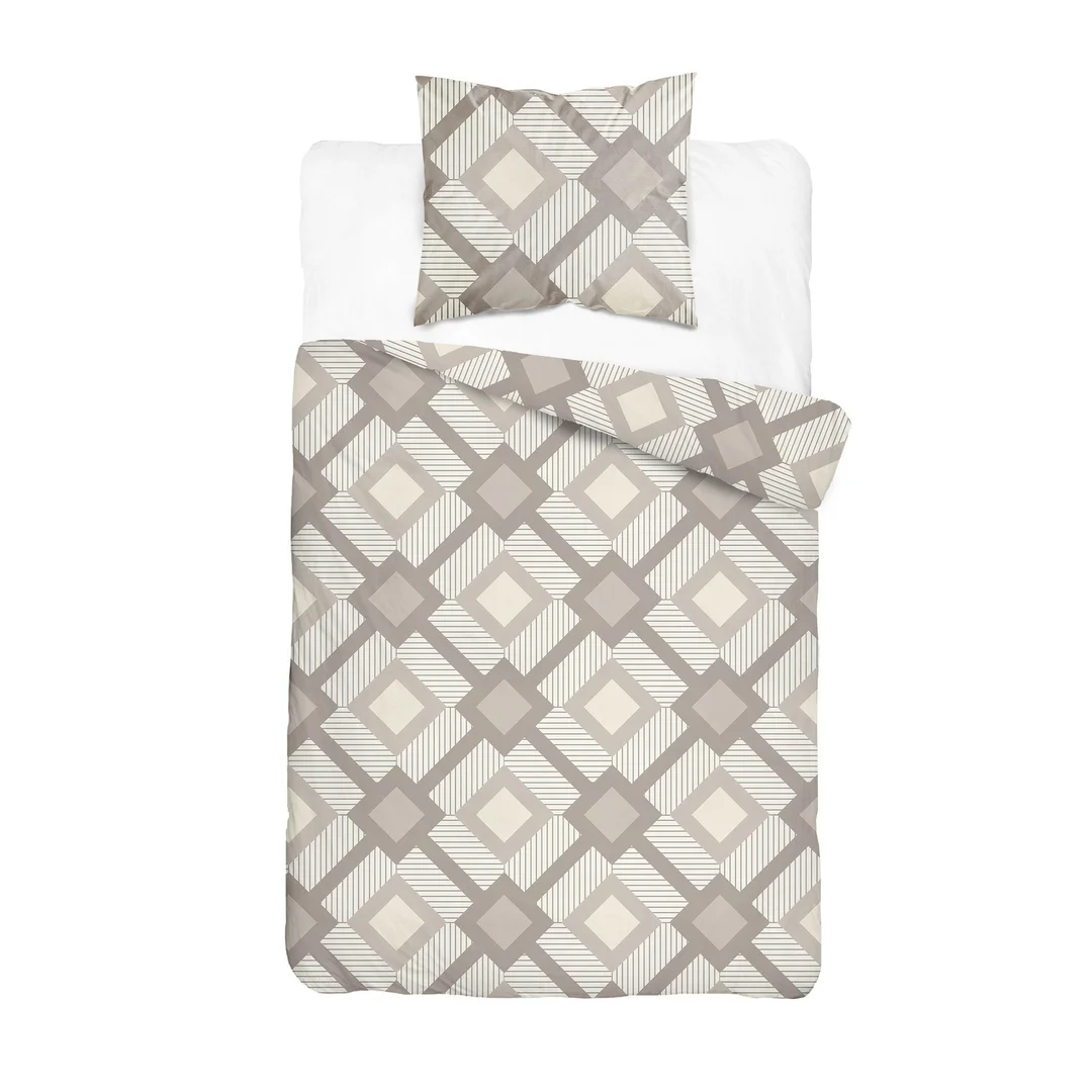 Pościel satynowa 140x200 biała beżowa w geometryczne romby - 6068 B - Home Satin