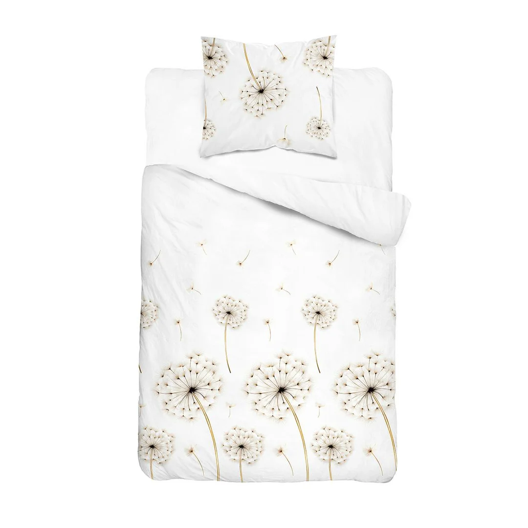 Pościel satynowa 140x200 biała w dmuchawce - 5991 A - Home Satin