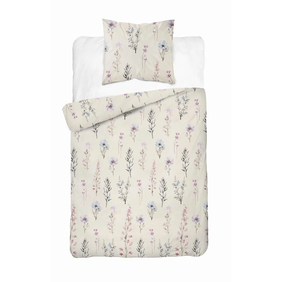 Pościel satynowa 140x200 kremowa różowa zielona kwiaty 5091 A Home Satin 11