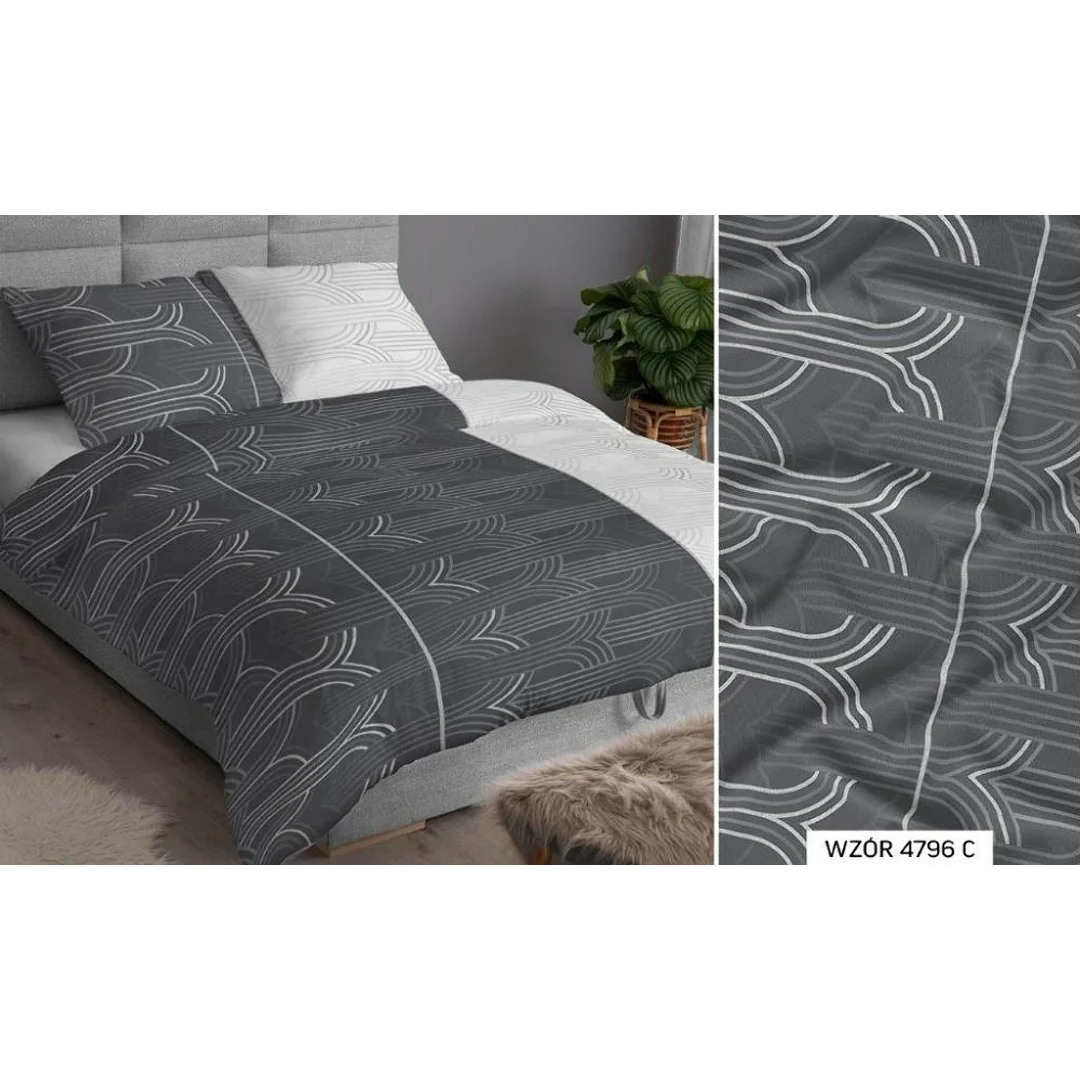 Pościel satynowa 140x200 szara biała geometria zapinana na suwak 4796 C KARO Satin
