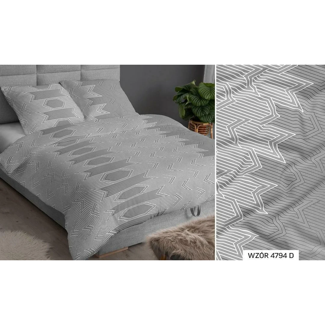 Pościel satynowa 140x200 szara geometria zapinana na suwak 4794 D KARO Satin