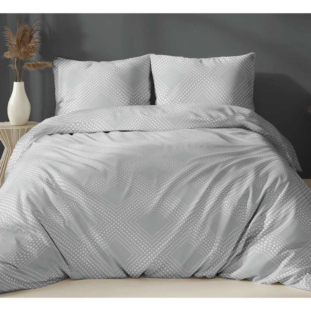 Pościel satynowa 140x200 szara geometria zapinana na suwak 5073 B - Karo Satin 160