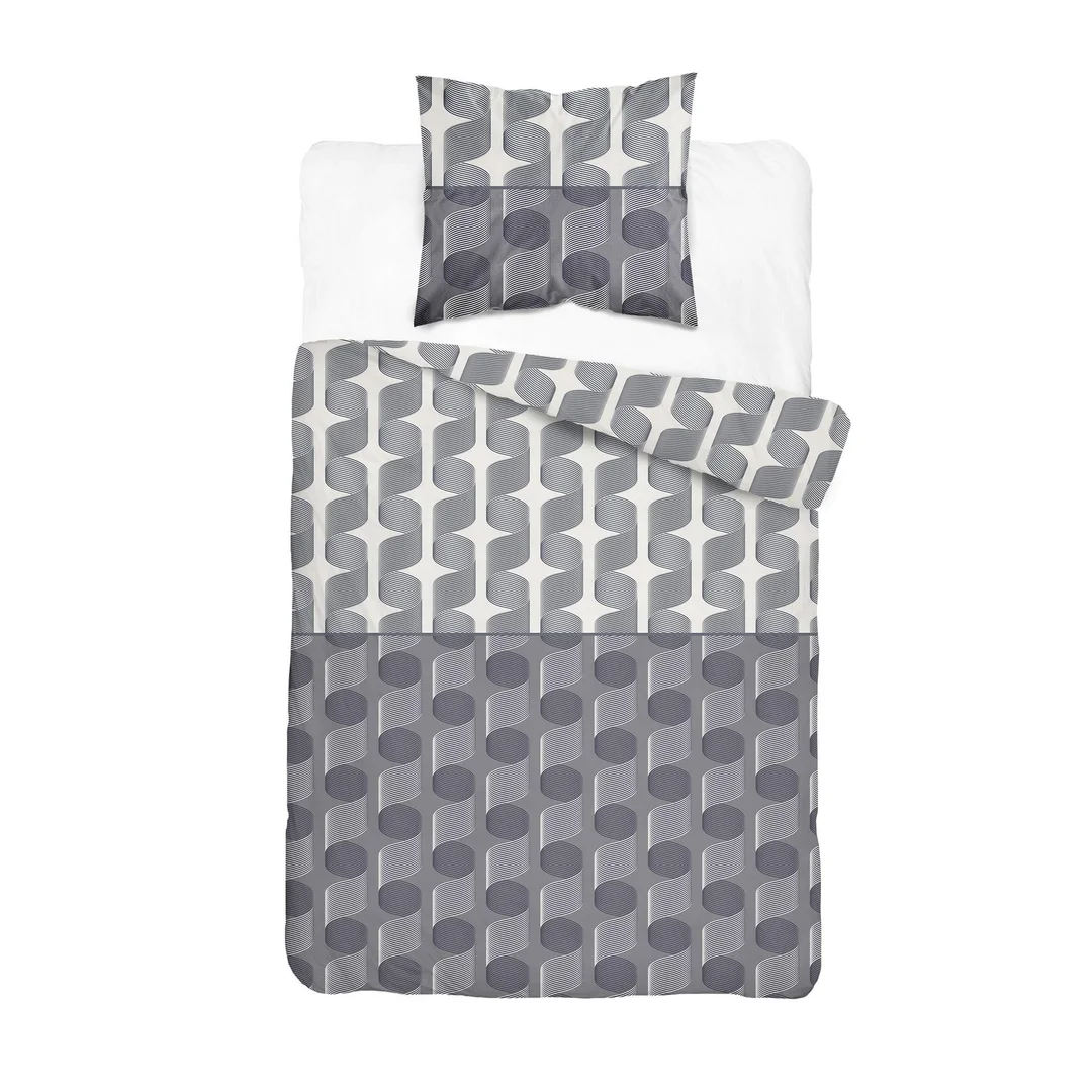 Pościel satynowa 140x200 szara w geometryczną plecionkę - 6067 B - Home Satin