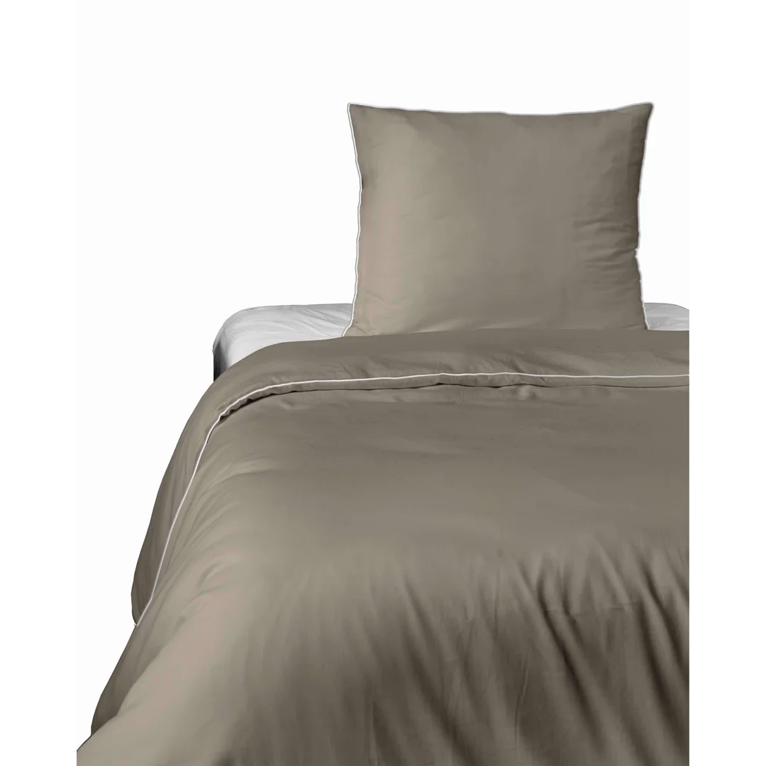 Pościel satynowa 140x200 taupe z lamówką z jedną poszewką 70x90 Mako Satin 62/2