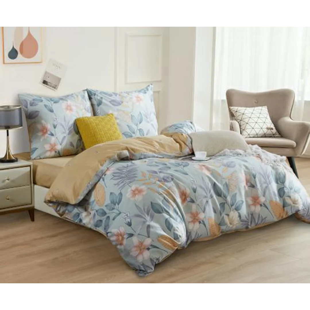 Pościel satynowa 140x200 w kwiaty Porcelanowy Sen