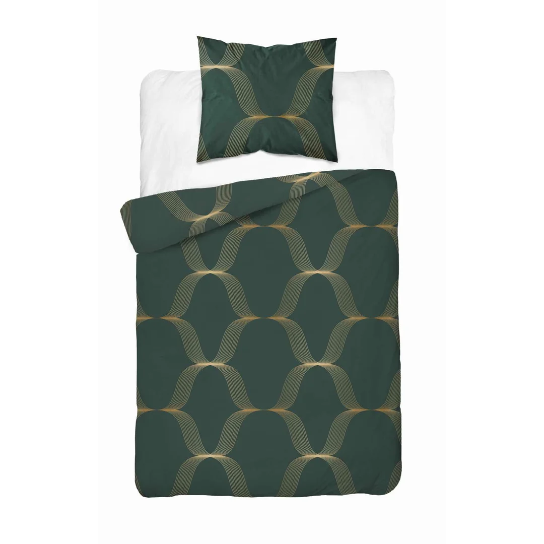 Pościel satynowa 140x200 zielona butelkowa złota ornament 5088 B Home Satin 11