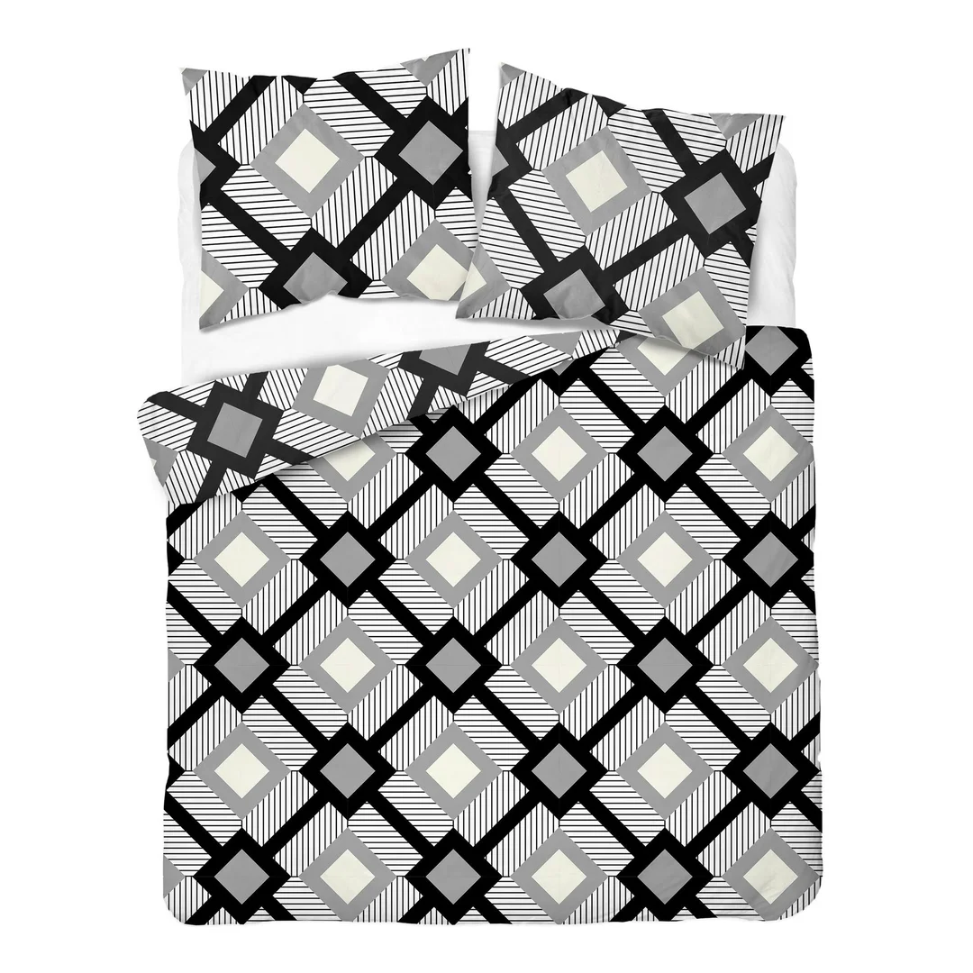 Pościel satynowa 160x200 biała czarna szara w geometryczne romby - 6068 A - Home Satin