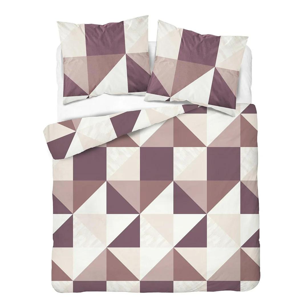 Pościel satynowa 160x200 biała fioletowa w geometryczny wzór - 6006 B - Home Satin