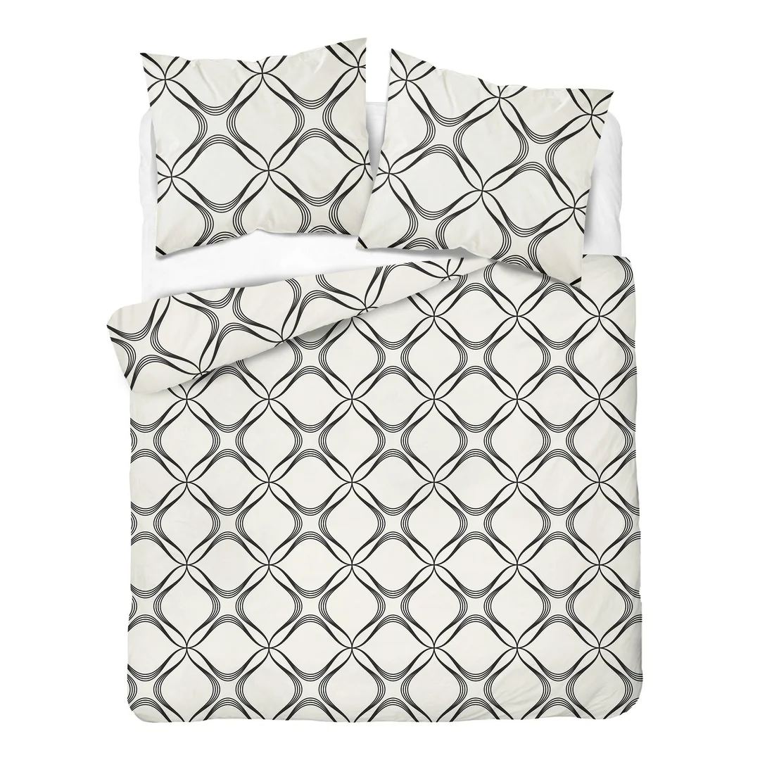 Pościel satynowa 160x200 biała szara w geometryczny ornament - 6070 A - Home Satin