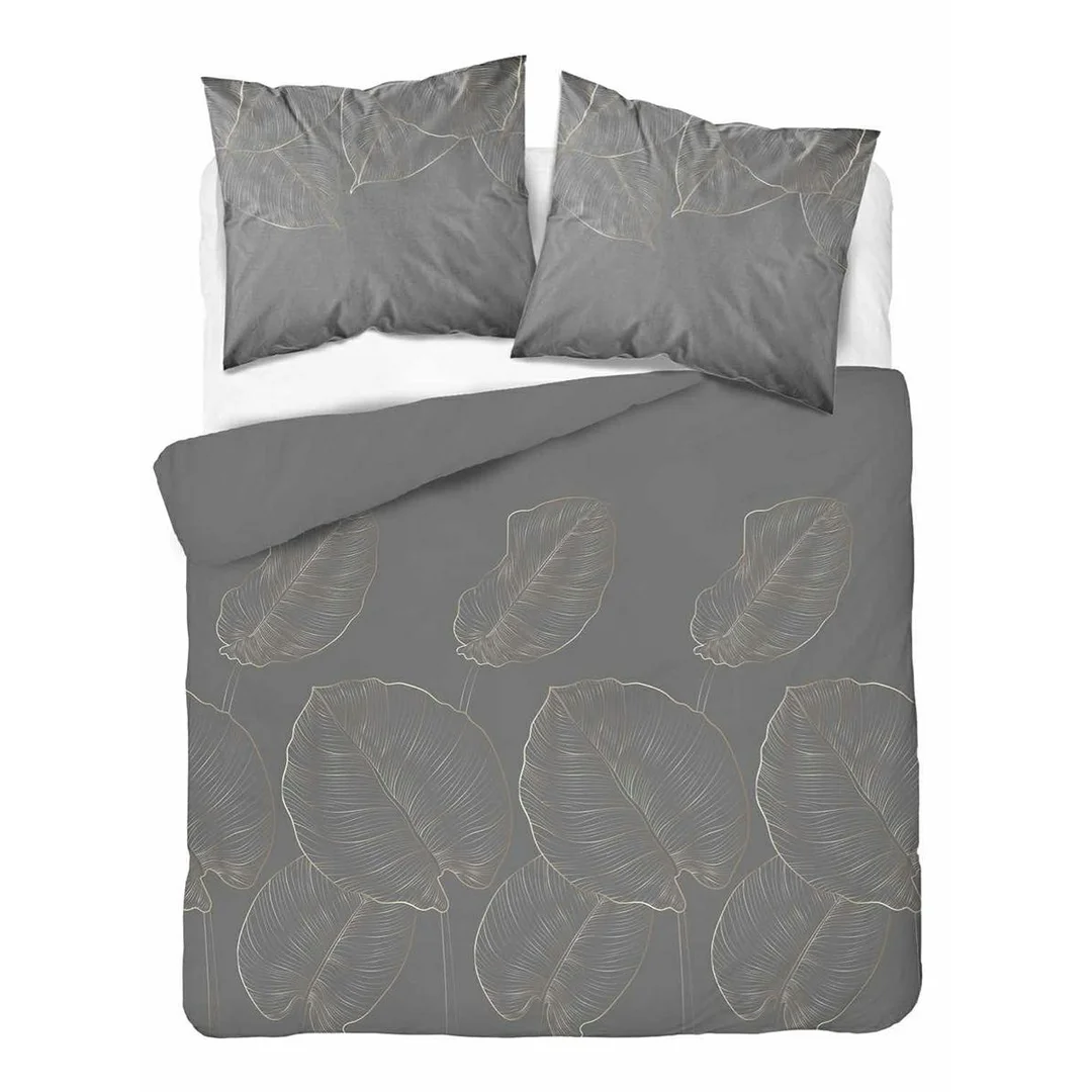 Pościel satynowa 160x200 grafitowa w duże liście – 4678 C – Botanica Satin