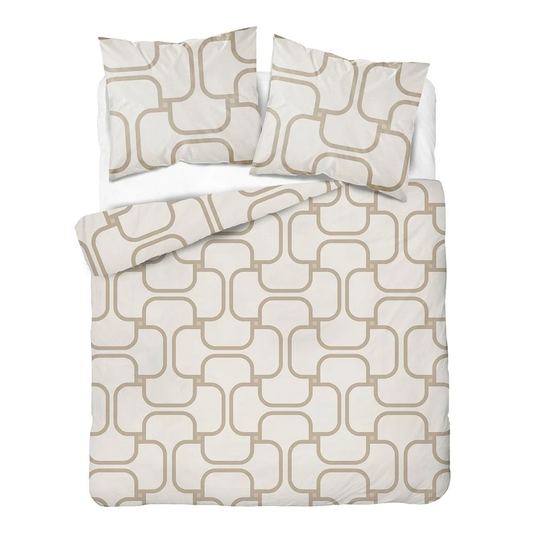 Pościel satynowa 160x200 kremowa w geometryczny wzór - 5995 B - Home Satin