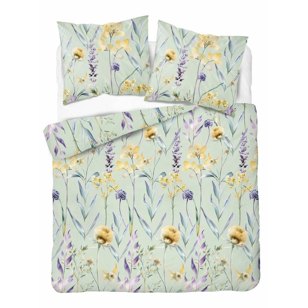 Pościel satynowa 160x200 miętowa w pastelowe kwiaty – 5811 A – Botanica Satin