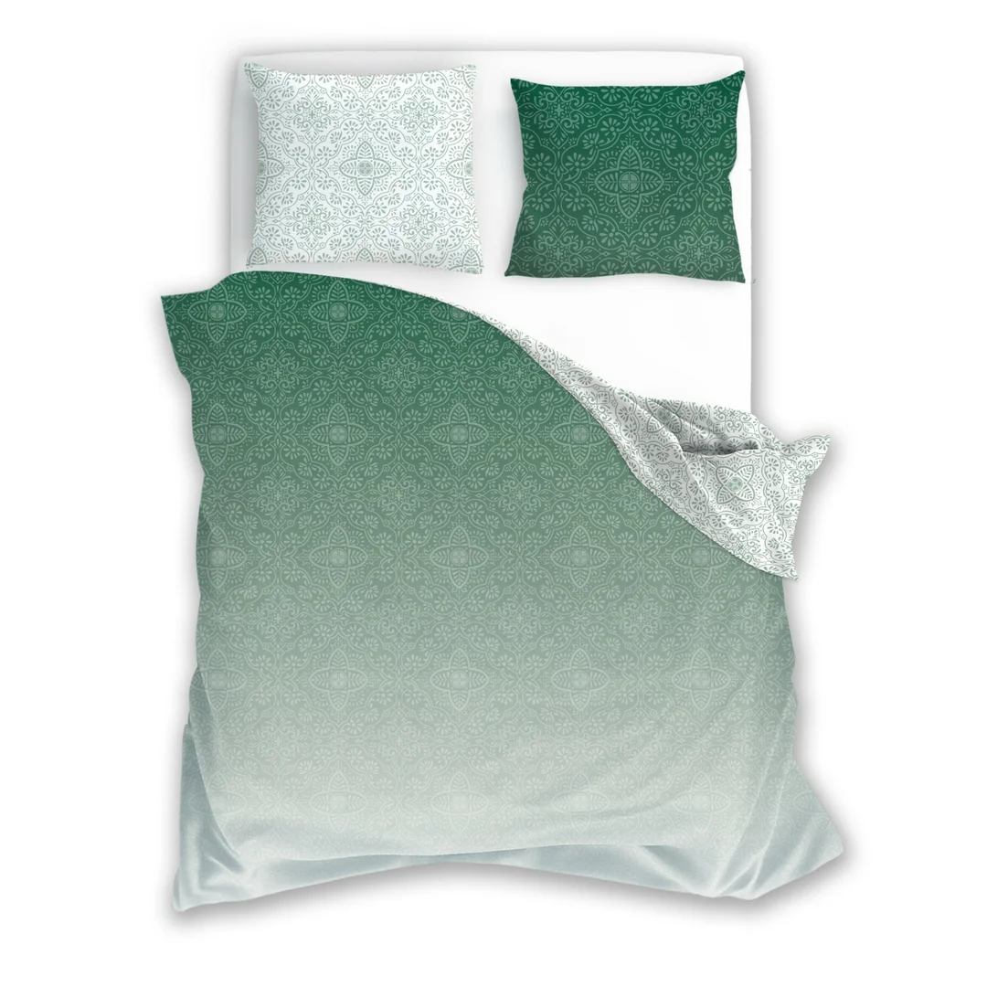 Pościel satynowa 160x200 Milagro Verde 023 biała zielona ornamenty Faro