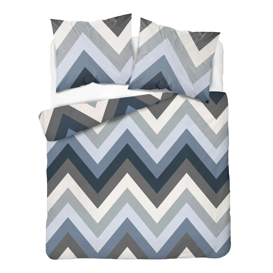 Pościel satynowa 160x200 niebieska szara w zygzaki - 6063 B - Home Satin