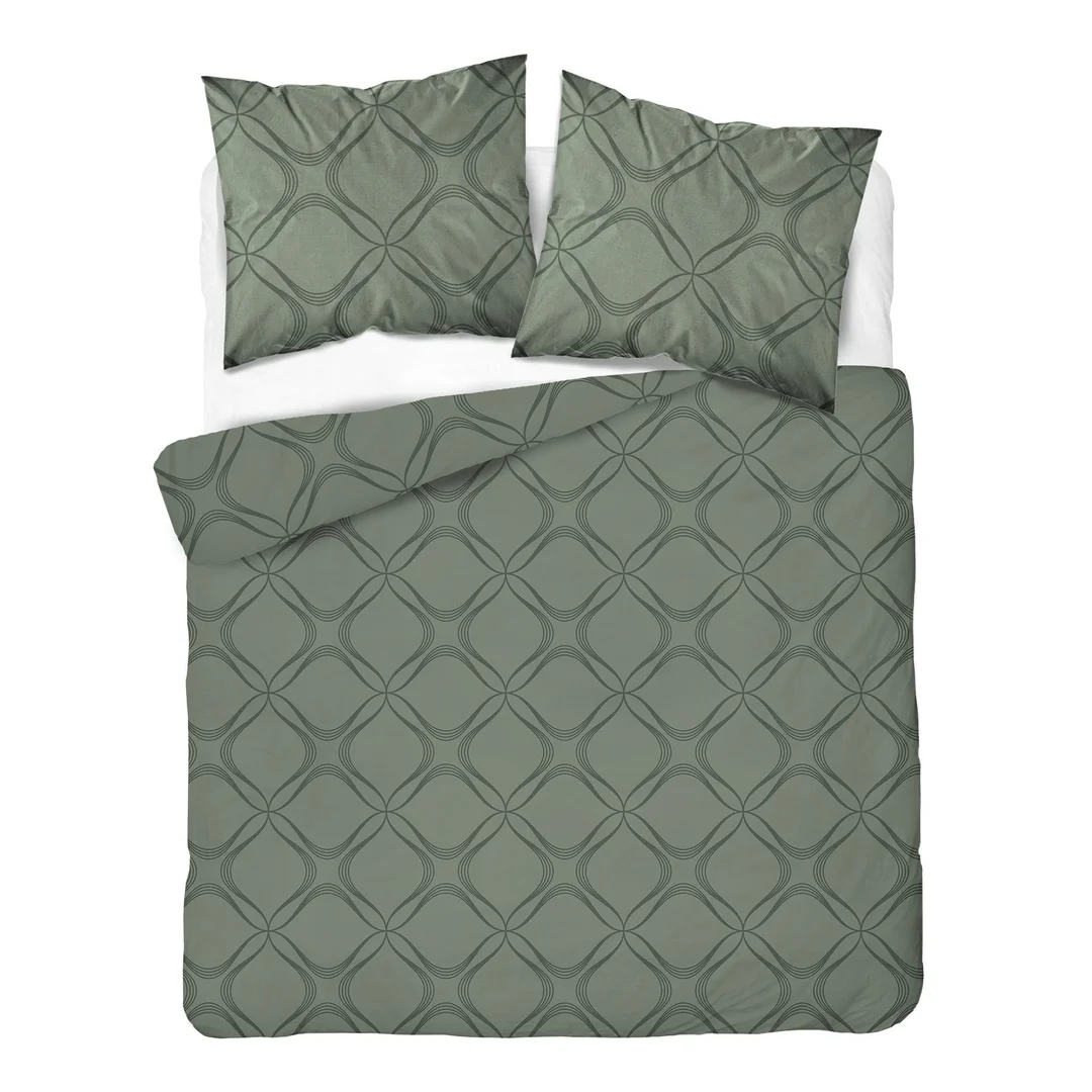 Pościel satynowa 160x200 zielona w geometryczny ornament - 6070 B - Home Satin