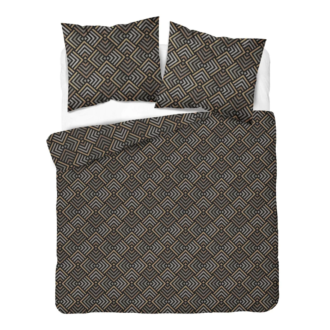 Pościel satynowa 180x200 brązowa w drobne geometryczne romby - 6069 B - Home Satin